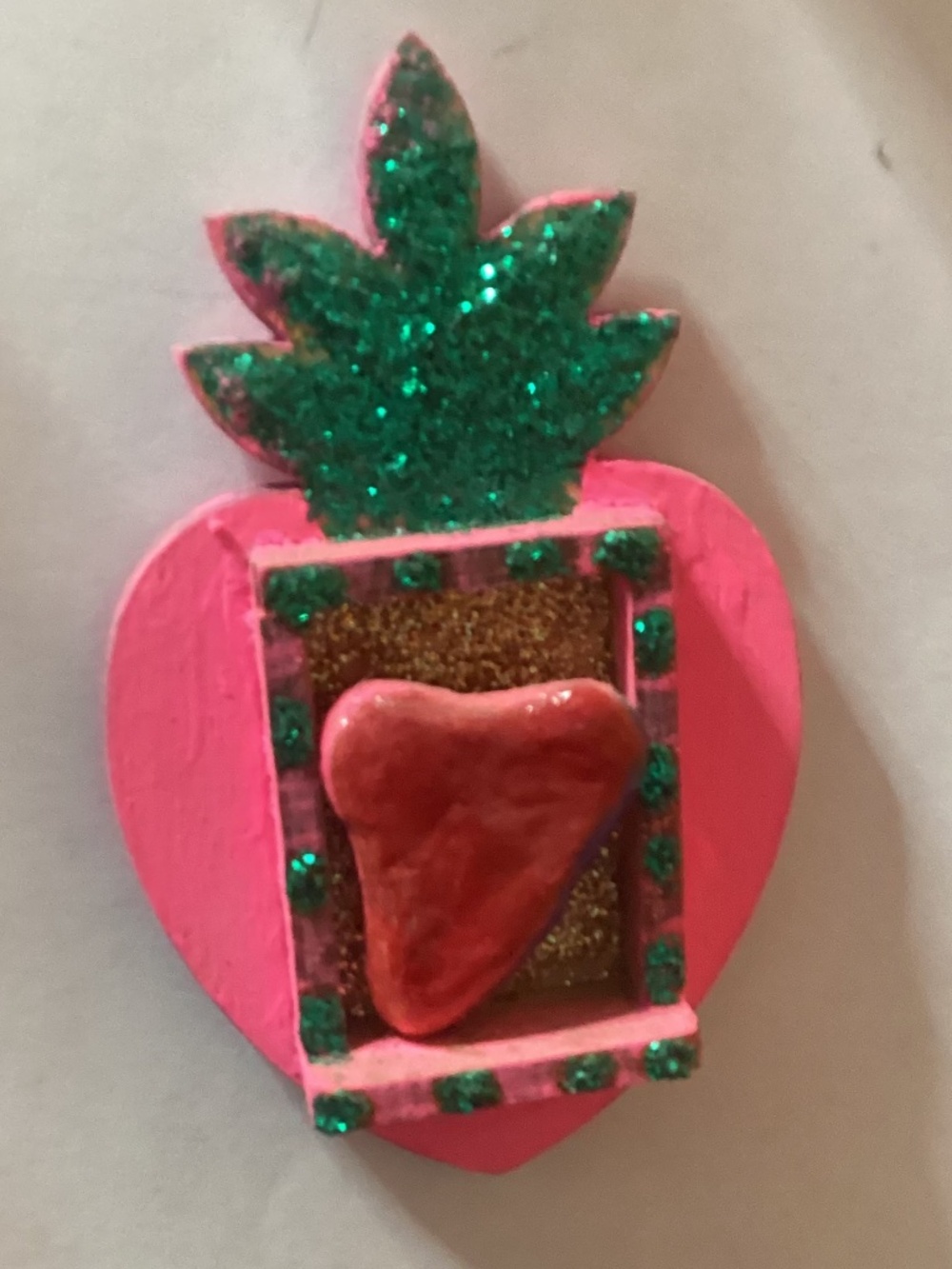 Red Flaming Heart wooden Handmade Me icana Magnet
